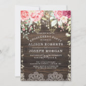 Rustic Wood Floral String light Verloving Kaart (Voorkant)