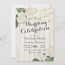 Rustic Wood Floral String Light Wedding Invitation Kaart