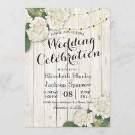 Rustic Wood Floral String Light Wedding Invitation Kaart