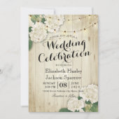 Rustic Wood Floral String Light Wedding Invitation Kaart (Voorkant)