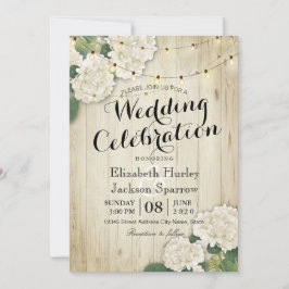 Rustic Wood Floral String Light Wedding Invitation Kaart
