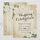 Rustic Wood Floral String Light Wedding Invitation Kaart (Voorkant / Achterkant)