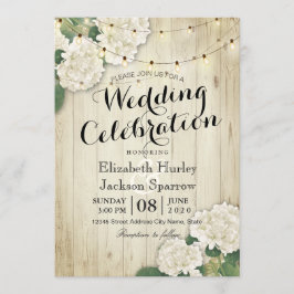 Rustic Wood Floral String Light Wedding Invitation Kaart