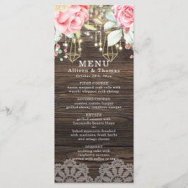 Rustic Wood Floral String light Wedding Menu