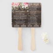 Rustic Wood Floral String light Wedding Programme Handwaaier (Voorkant en achterkant)