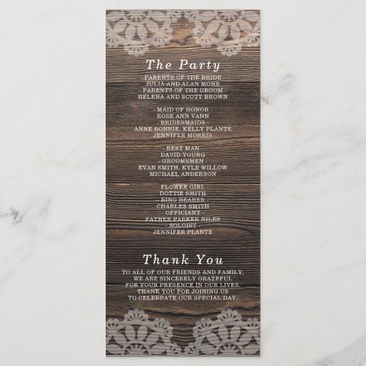 Rustic Wood Floral String light Wedding Programme Programmakaart (Achterkant)