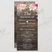 Rustic Wood Floral String light Wedding Programme Programmakaart (Voorkant / Achterkant)