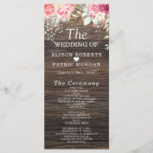 Rustic Wood Floral String light Wedding Programme Programmakaart (Voorkant)