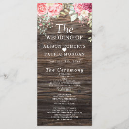 Rustic Wood Floral String light Wedding Programme Programmakaart