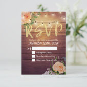 Rustic Wood Floral String Light Wedding RSVP Antwo (Staand voorkant)