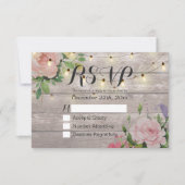 Rustic Wood Floral String Light Wedding RSVP Antwo (Voorkant)
