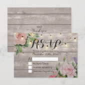 Rustic Wood Floral String Light Wedding RSVP Antwo (Voorkant / Achterkant)