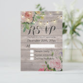 Rustic Wood Floral String Light Wedding RSVP Antwo (Staand voorkant)