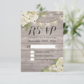 Rustic Wood Floral String Light Wedding RSVP Antwo (Staand voorkant)