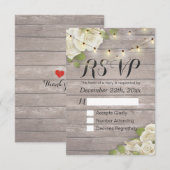 Rustic Wood Floral String Light Wedding RSVP Antwo (Voorkant / Achterkant)