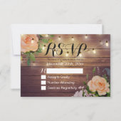 Rustic Wood Floral String Light Wedding RSVP Antwo (Voorkant)