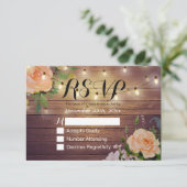 Rustic Wood Floral String Light Wedding RSVP Antwo (Staand voorkant)