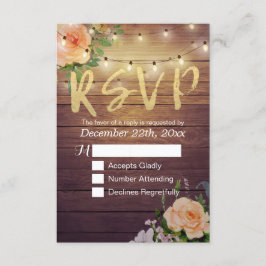 Rustic Wood Floral String Light Wedding RSVP Antwo Kaartje