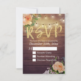 Rustic Wood Floral String Light Wedding RSVP Antwo Kaartje