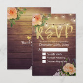 Rustic Wood Floral String Light Wedding RSVP Antwo Kaartje (Voorkant / Achterkant)