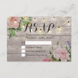 Rustic Wood Floral String Light Wedding RSVP Antwo Kaartje