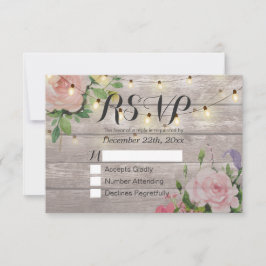 Rustic Wood Floral String Light Wedding RSVP Antwo Kaartje