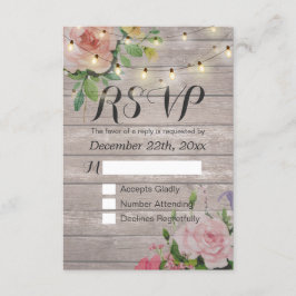 Rustic Wood Floral String Light Wedding RSVP Antwo Kaartje