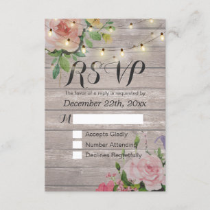 Rustic Wood Floral String Light Wedding RSVP Antwo Kaartje