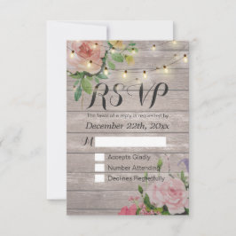 Rustic Wood Floral String Light Wedding RSVP Antwo Kaartje