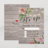 Rustic Wood Floral String Light Wedding RSVP Antwo Kaartje (Voorkant / Achterkant)