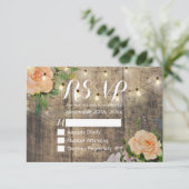 Rustic Wood Floral String Light Wedding RSVP Antwo Kaartje (Staand voorkant)