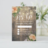 Rustic Wood Floral String Light Wedding RSVP Antwo Kaartje (Staand voorkant)
