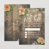 Rustic Wood Floral String Light Wedding RSVP Antwo Kaartje (Voorkant / Achterkant)