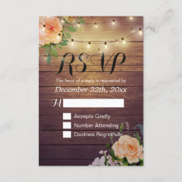 Rustic Wood Floral String Light Wedding RSVP Antwo Kaartje