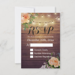 Rustic Wood Floral String Light Wedding RSVP Antwo Kaartje