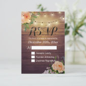 Rustic Wood Floral String Light Wedding RSVP Antwo Kaartje (Staand voorkant)