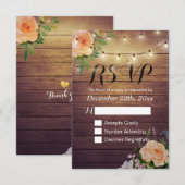 Rustic Wood Floral String Light Wedding RSVP Antwo Kaartje (Voorkant / Achterkant)