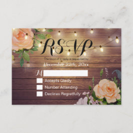 Rustic Wood Floral String Light Wedding RSVP Antwo Kaartje