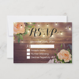 Rustic Wood Floral String Light Wedding RSVP Antwo Kaartje