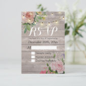 Rustic Wood Floral String Light Wedding RSVP Antwo Kaartje (Staand voorkant)