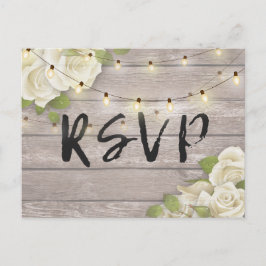 Rustic Wood Floral String Light Wedding RSVP Antwo Uitnodiging Briefkaart