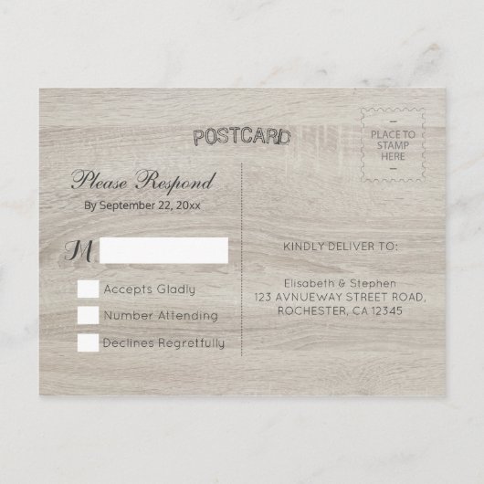 Rustic Wood Floral String Light Wedding RSVP Antwo Uitnodiging Briefkaart (Achterkant)