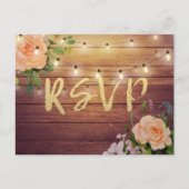 Rustic Wood Floral String Light Wedding RSVP Antwo Uitnodiging Briefkaart (Voorkant)