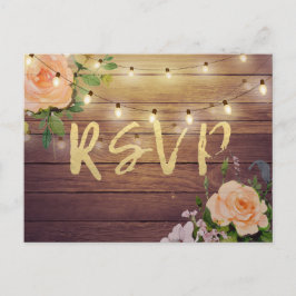 Rustic Wood Floral String Light Wedding RSVP Antwo Uitnodiging Briefkaart