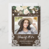Rustic Wood Floral String Lights Graduparty Kaart (Voorkant)