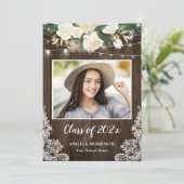 Rustic Wood Floral String Lights Graduparty Kaart (Staand voorkant)