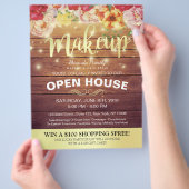Rustic Wood Floral String Lights Salon Open House Flyer (Hand)