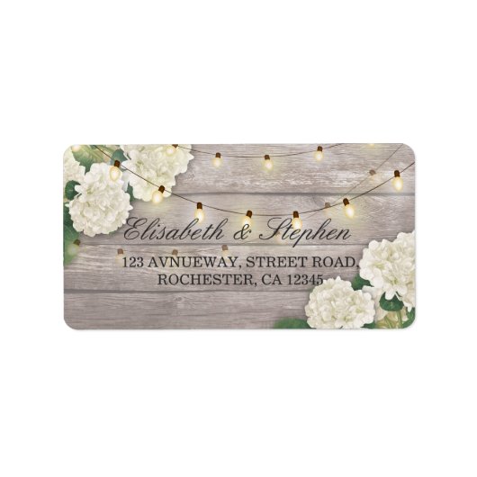 Rustic Wood Floral String Lights Wedding Address Etiket (Voorkant)