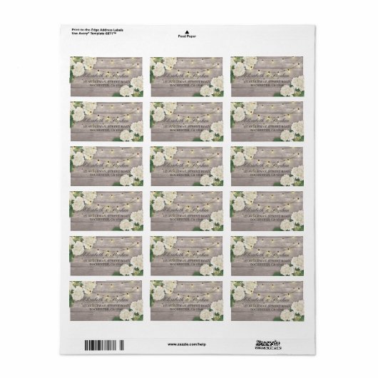 Rustic Wood Floral String Lights Wedding Address Etiket (Full Sheet)