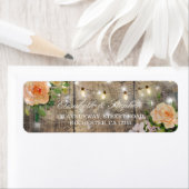 Rustic Wood Floral String Lights Wedding Address Etiket (Insitu)